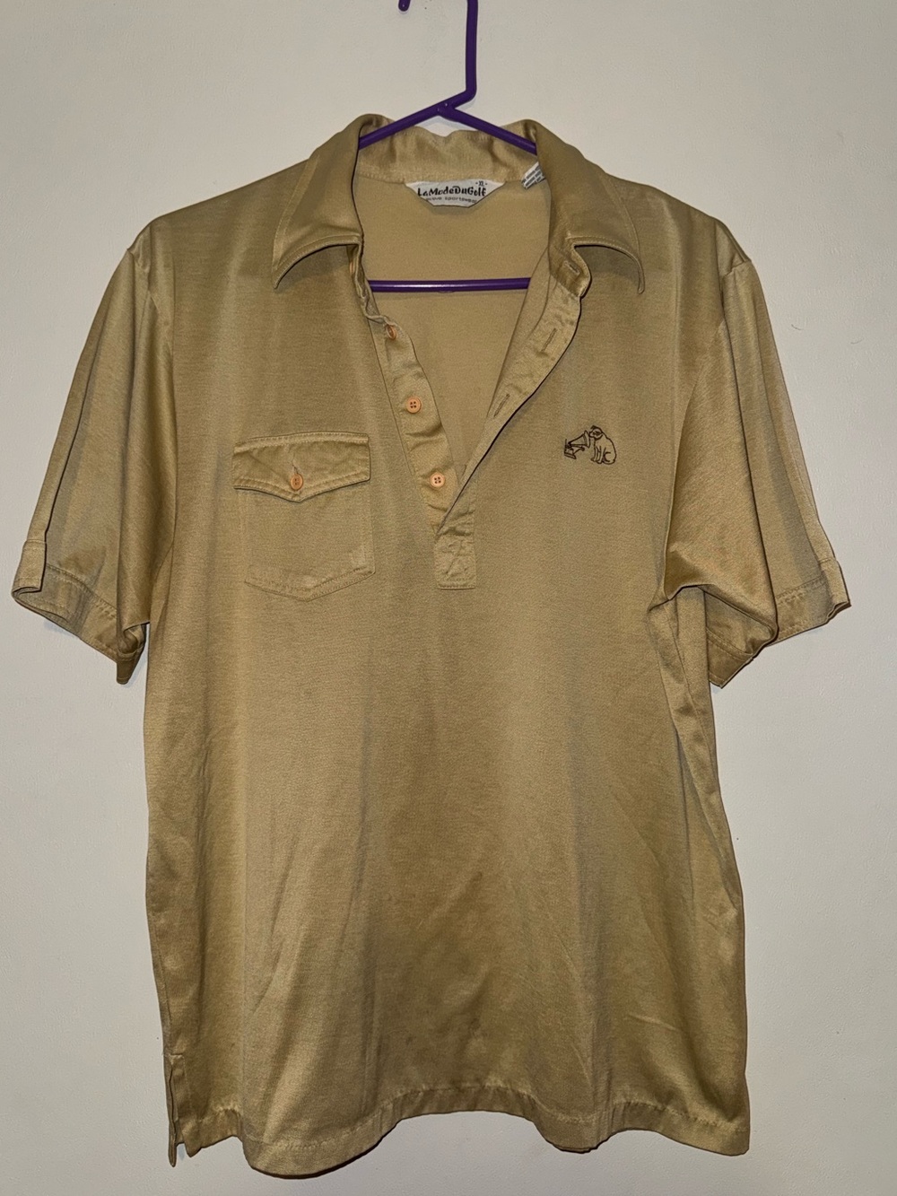 VINTAGE Men's Polo Shirt in Beige with Embroidered Chest Logo